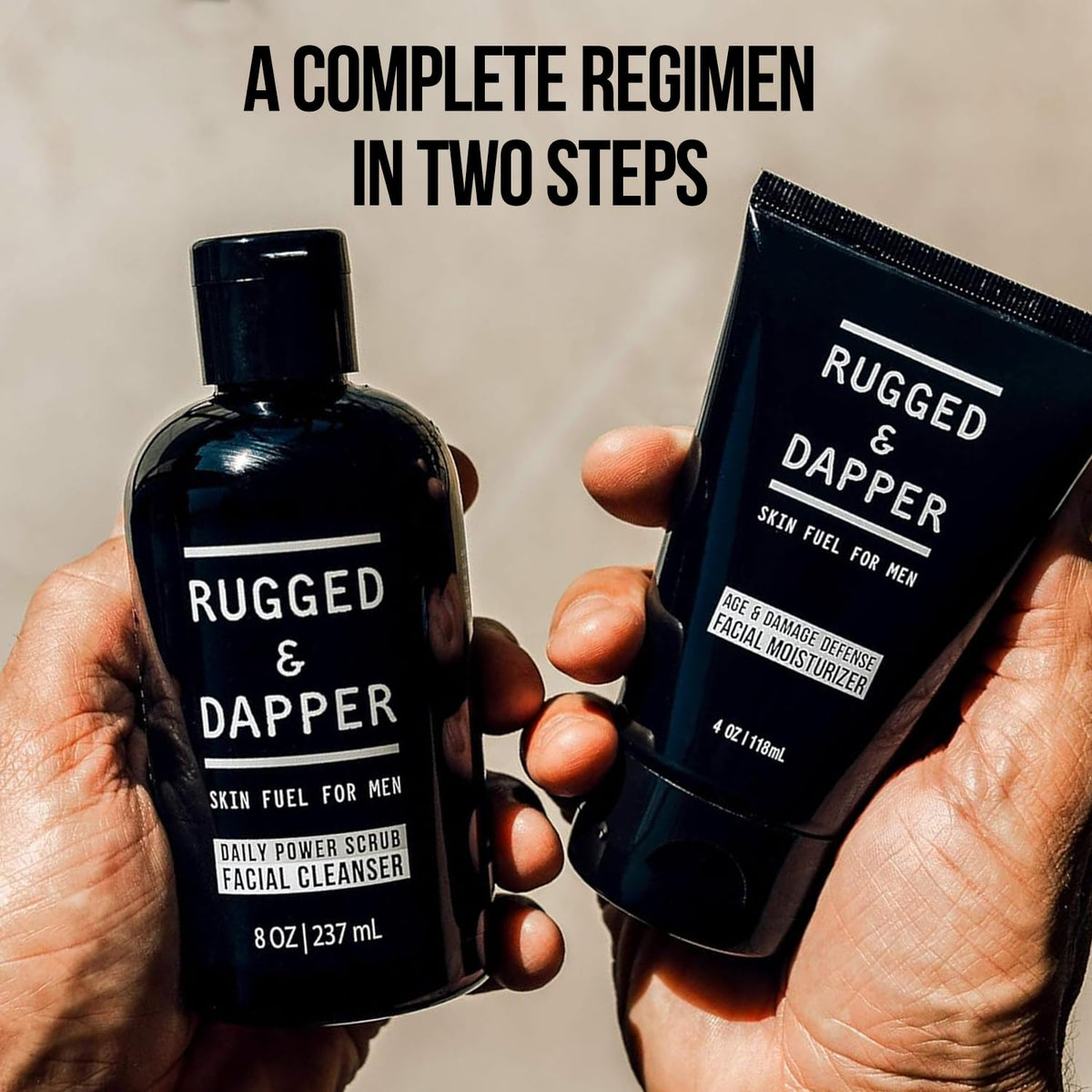 RUGGED & DAPPER Daily Duo Skincare Set for Men | Includes Age + Damage Defense Moisturizer & Daily Power Scrub Face Wash