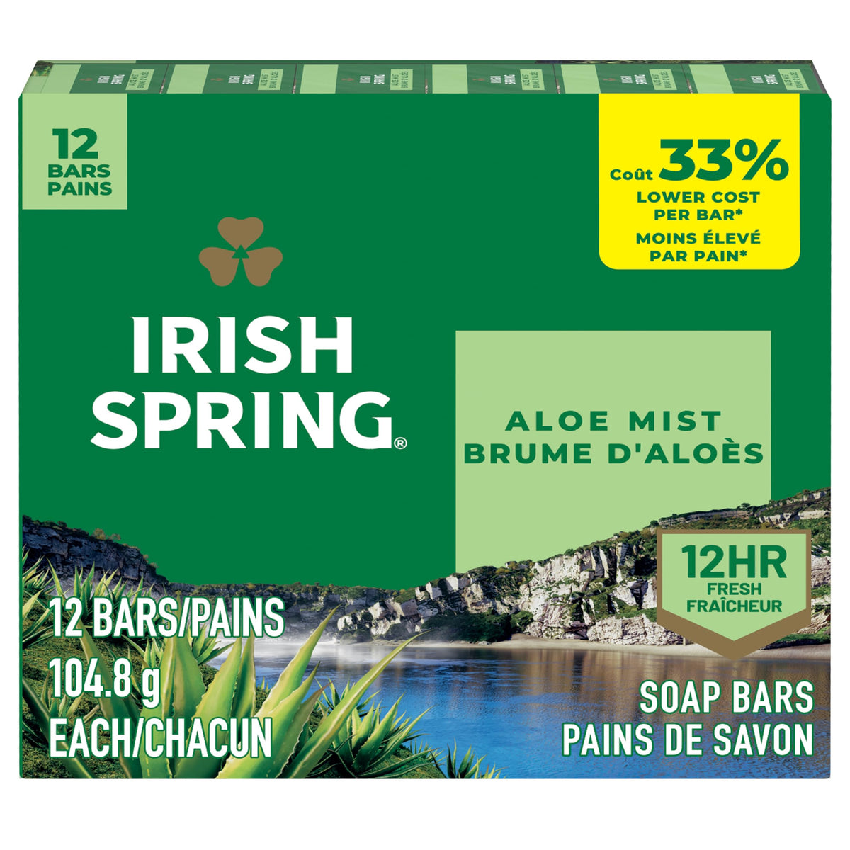 Irish Spring Moisture Blast Deodorant Bar Soap for Men, 3.7 oz (12 Pack)