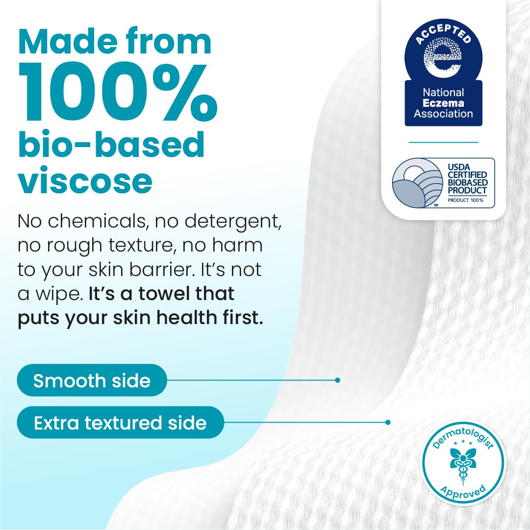Clean Skin Club Clean Towels XL®, 100% USDA Biobased Face Towel, Disposable Face Towelette, Eczema Association Accepted, Makeup Remover Dry Wipes, Ultra Soft, 50 ct per pack, 4 Packs, 200 Ct Total