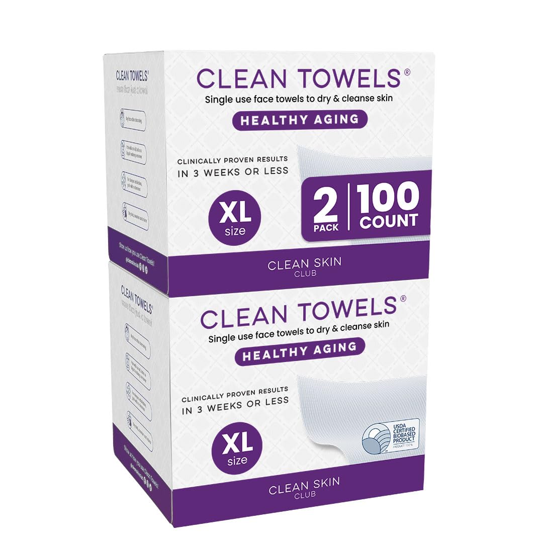Clean Skin Club Clean Towels XL®, 100% USDA Biobased Face Towel, Disposable Face Towelette, Eczema Association Accepted, Makeup Remover Dry Wipes, Ultra Soft, 50 ct per pack, 4 Packs, 200 Ct Total