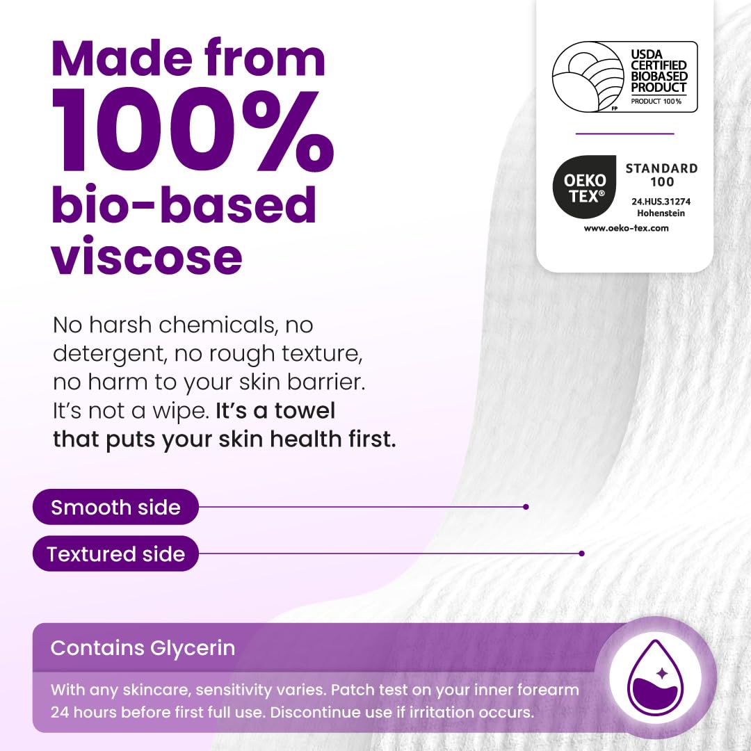 Clean Skin Club Clean Towels XL®, 100% USDA Biobased Face Towel, Disposable Face Towelette, Eczema Association Accepted, Makeup Remover Dry Wipes, Ultra Soft, 50 ct per pack, 4 Packs, 200 Ct Total