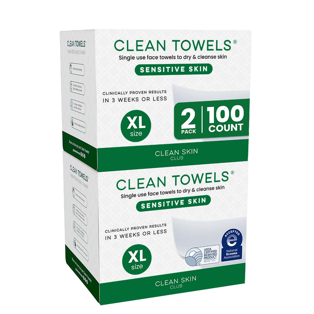 Clean Skin Club Clean Towels XL®, 100% USDA Biobased Face Towel, Disposable Face Towelette, Eczema Association Accepted, Makeup Remover Dry Wipes, Ultra Soft, 50 ct per pack, 4 Packs, 200 Ct Total