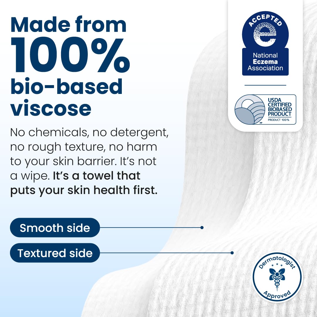 Clean Skin Club Clean Towels XL®, 100% USDA Biobased Face Towel, Disposable Face Towelette, Eczema Association Accepted, Makeup Remover Dry Wipes, Ultra Soft, 50 ct per pack, 4 Packs, 200 Ct Total