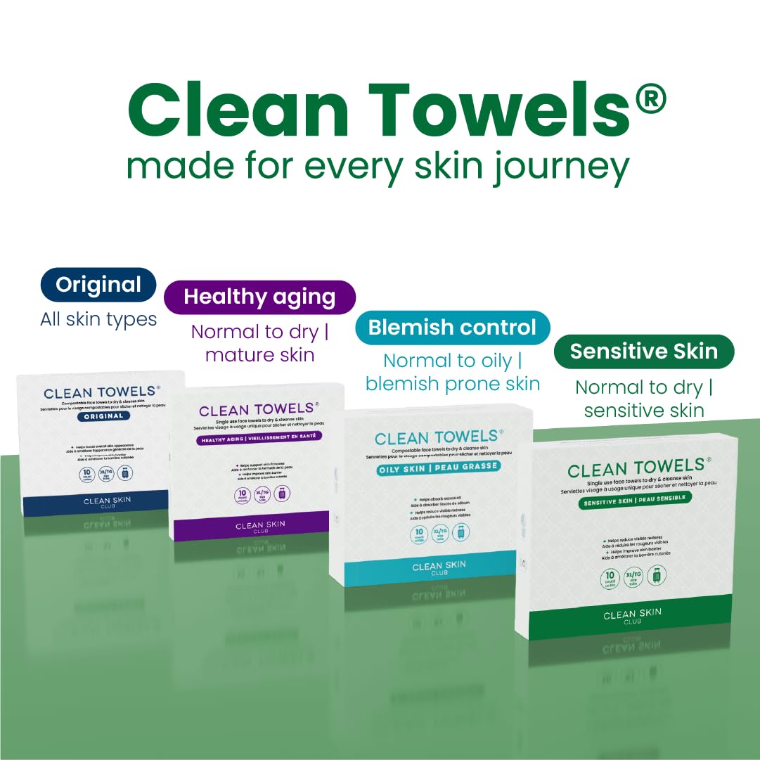 Clean Skin Club Clean Towels XL®, 100% USDA Biobased Face Towel, Disposable Face Towelette, Eczema Association Accepted, Makeup Remover Dry Wipes, Ultra Soft, 50 ct per pack, 4 Packs, 200 Ct Total
