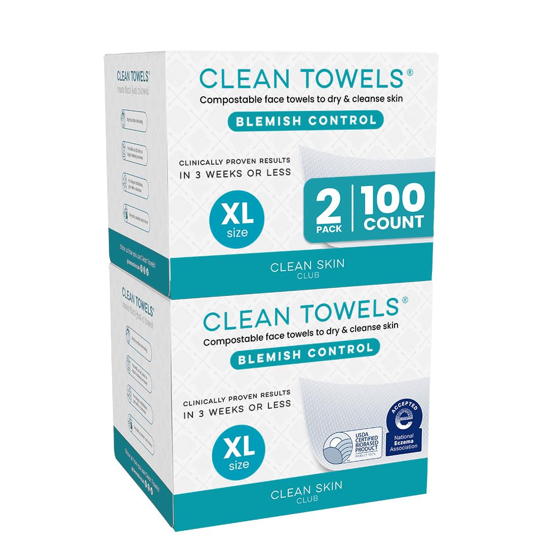 Clean Skin Club Clean Towels XL®, 100% USDA Biobased Face Towel, Disposable Face Towelette, Eczema Association Accepted, Makeup Remover Dry Wipes, Ultra Soft, 50 ct per pack, 4 Packs, 200 Ct Total