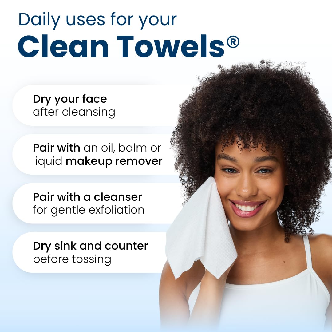 Clean Skin Club Clean Towels XL®, 100% USDA Biobased Face Towel, Disposable Face Towelette, Eczema Association Accepted, Makeup Remover Dry Wipes, Ultra Soft, 50 ct per pack, 4 Packs, 200 Ct Total