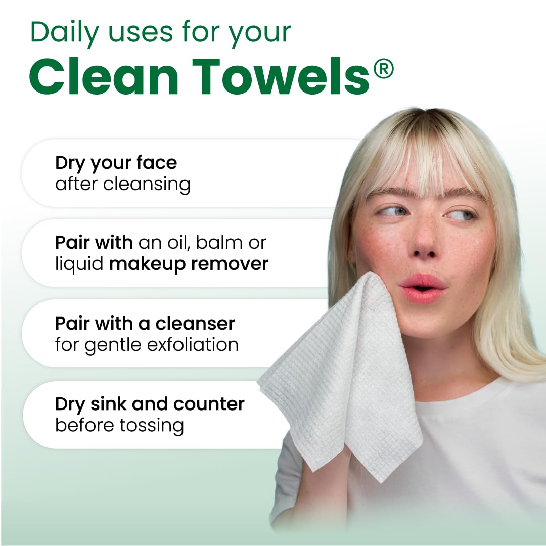 Clean Skin Club Clean Towels XL®, 100% USDA Biobased Face Towel, Disposable Face Towelette, Eczema Association Accepted, Makeup Remover Dry Wipes, Ultra Soft, 50 ct per pack, 4 Packs, 200 Ct Total