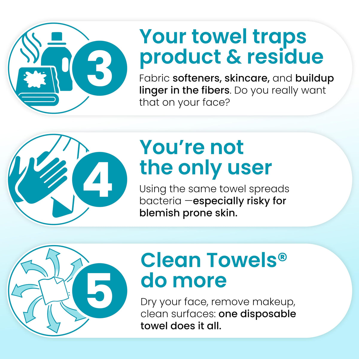Clean Skin Club Clean Towels XL®, 100% USDA Biobased Face Towel, Disposable Face Towelette, Eczema Association Accepted, Makeup Remover Dry Wipes, Ultra Soft, 50 ct per pack, 4 Packs, 200 Ct Total