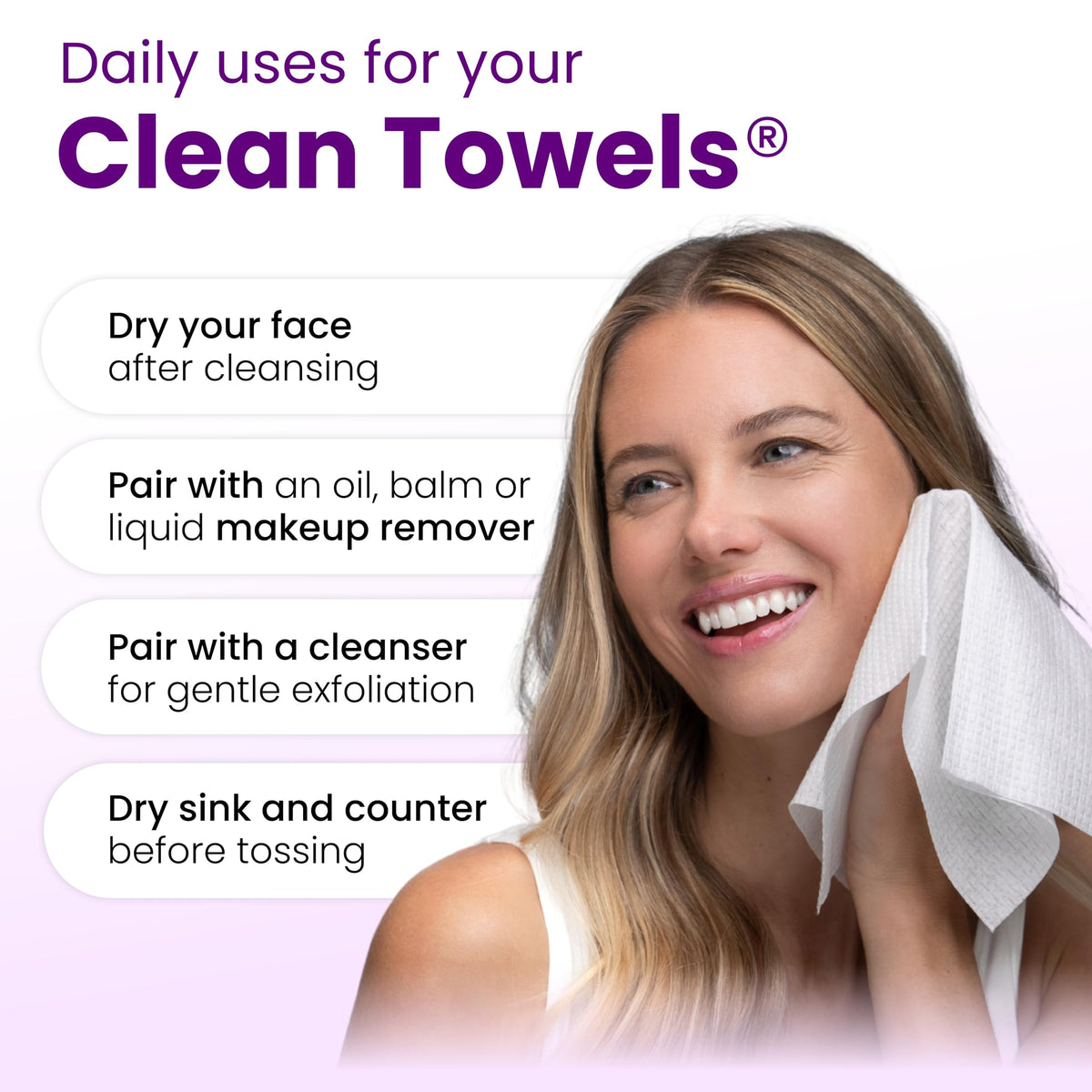 Clean Skin Club Clean Towels XL®, 100% USDA Biobased Face Towel, Disposable Face Towelette, Eczema Association Accepted, Makeup Remover Dry Wipes, Ultra Soft, 50 ct per pack, 4 Packs, 200 Ct Total