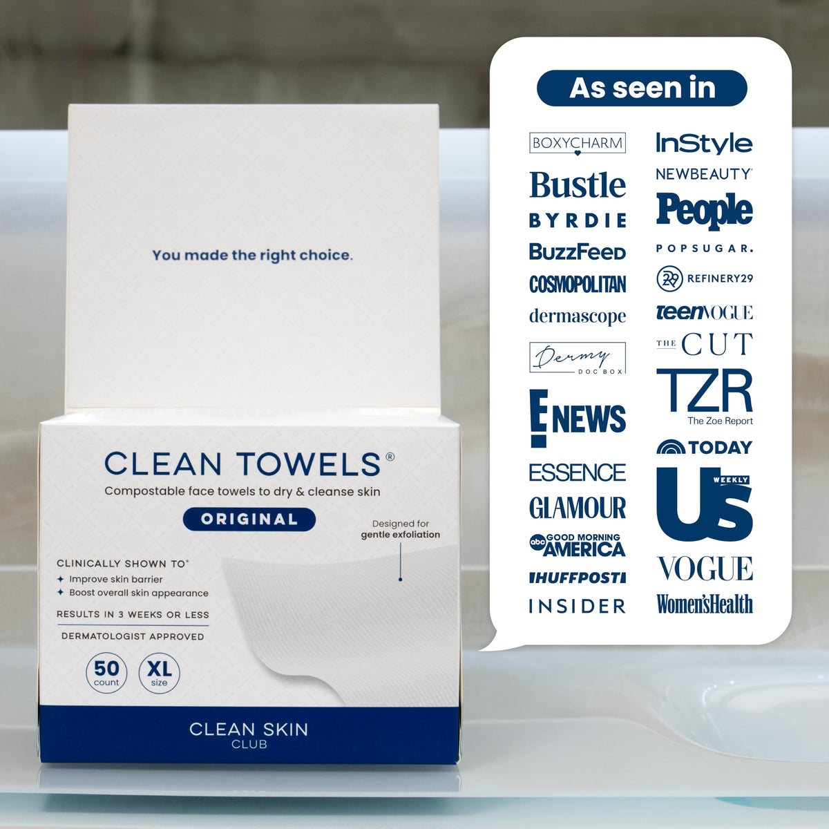 Clean Skin Club Clean Towels XL®, 100% USDA Biobased Face Towel, Disposable Face Towelette, Eczema Association Accepted, Makeup Remover Dry Wipes, Ultra Soft, 50 ct per pack, 4 Packs, 200 Ct Total