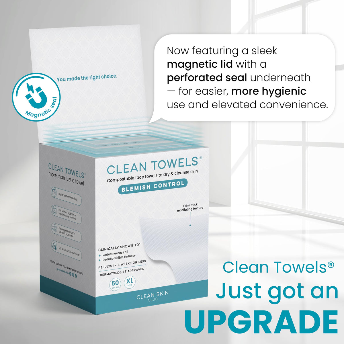 Clean Skin Club Clean Towels XL®, 100% USDA Biobased Face Towel, Disposable Face Towelette, Eczema Association Accepted, Makeup Remover Dry Wipes, Ultra Soft, 50 ct per pack, 4 Packs, 200 Ct Total